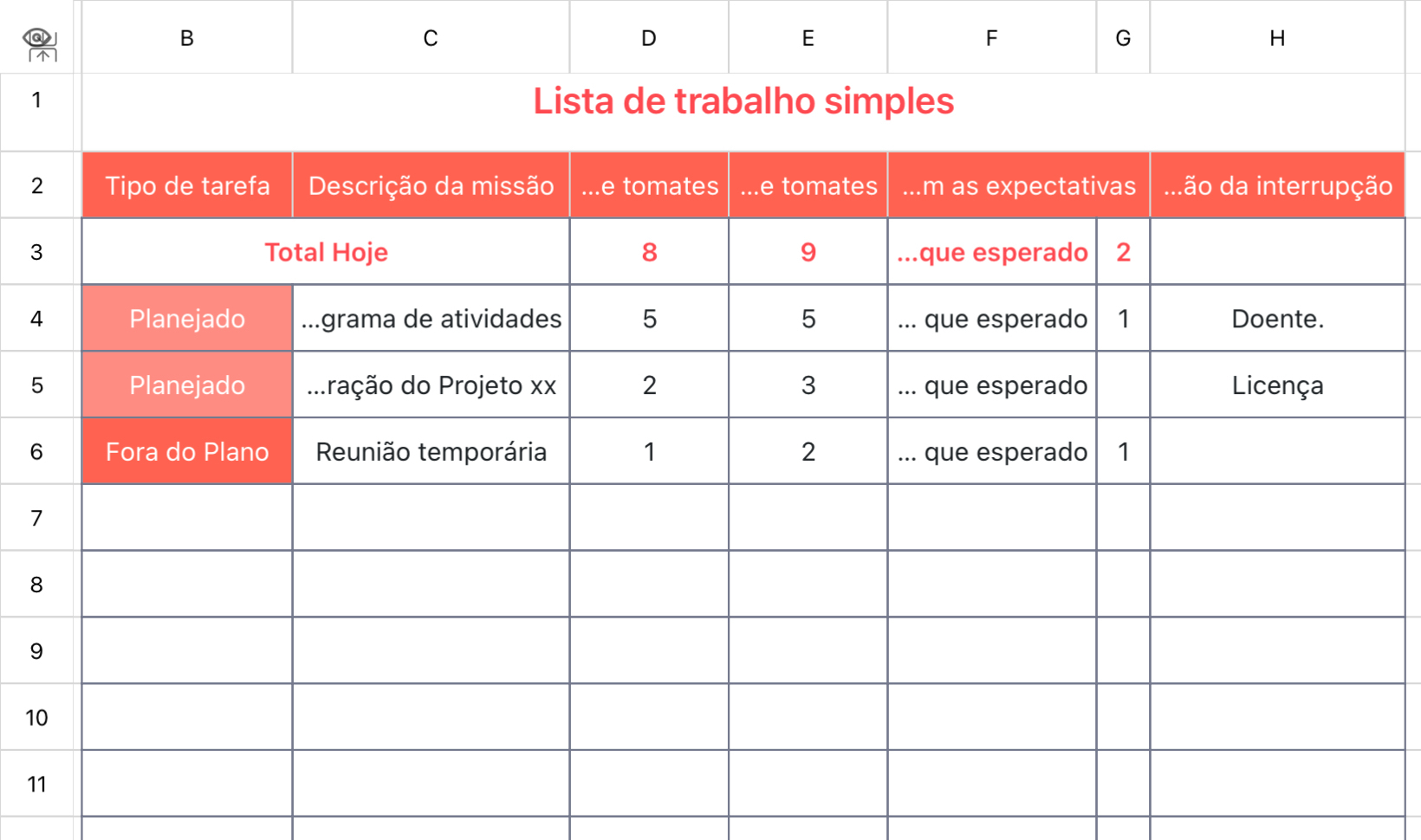Lista de trabalho simples